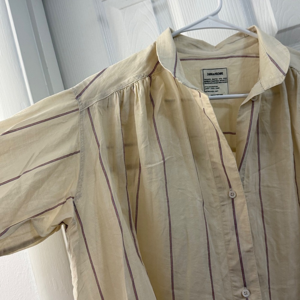 Zadig‎ & Voltaire Talia Rayee Striped Cotton Oversized Tunic Top Cream XS - Picture 3 of 8